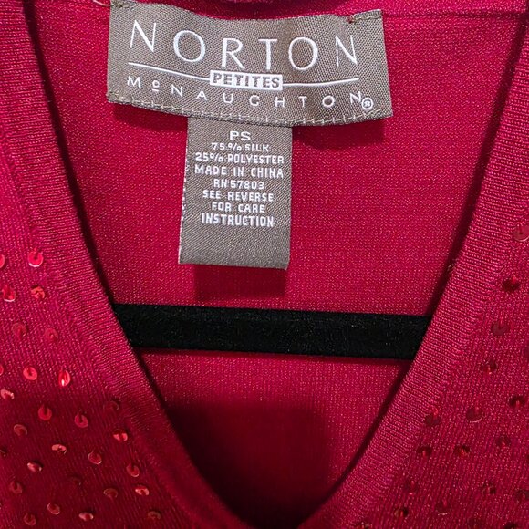 Norton Petites Red Sequin Sweater Tank PS Sparkle Knit Sleeveless Top - Picture 2 of 7